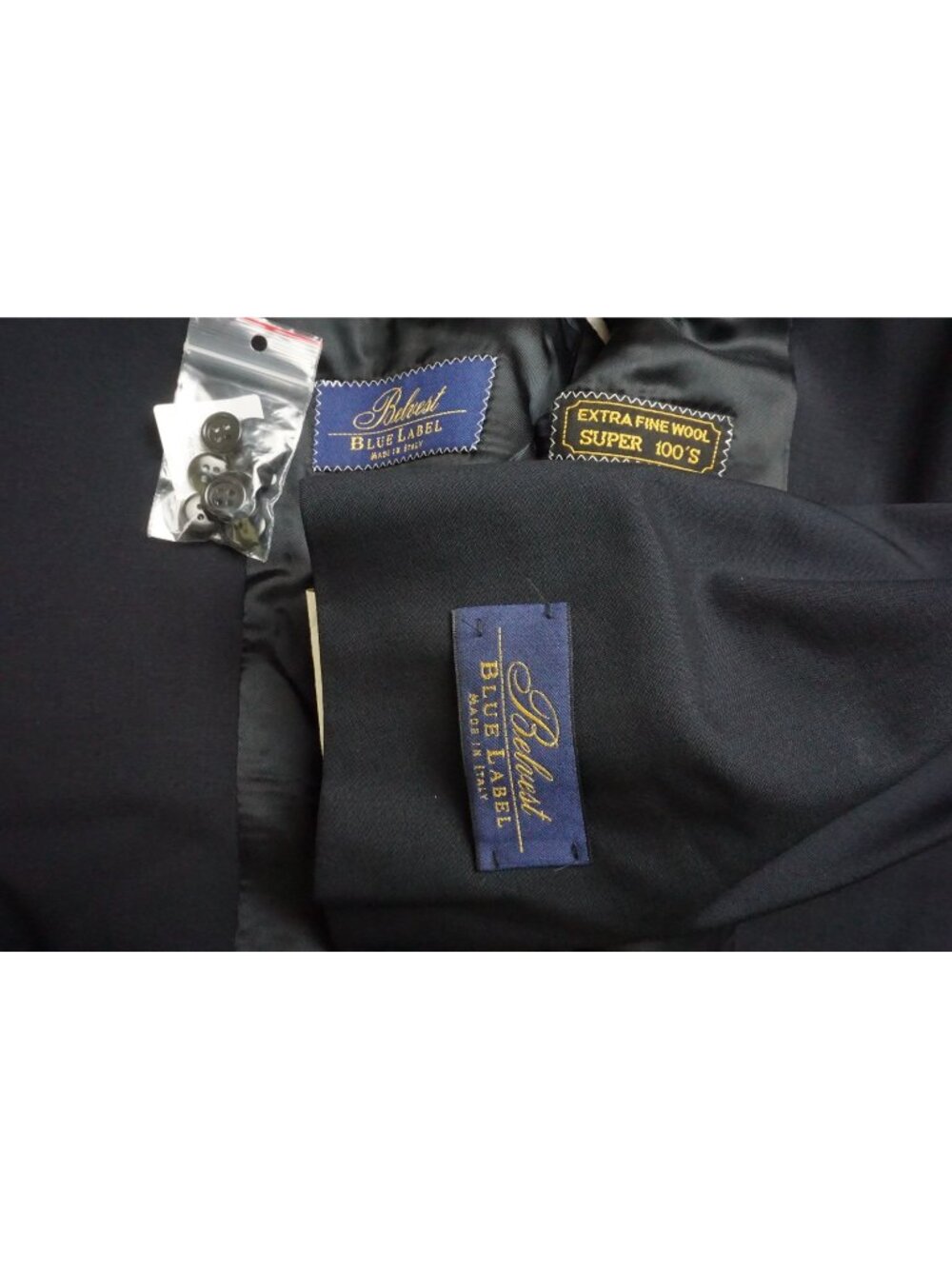 Belvest Solid Dark Blue S100s Wool 2 Pc Suit Jacket Pants Sz 40R Brand New